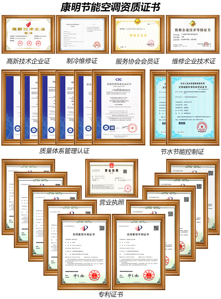 康明節能空調榮譽(yù)資質(zhì)